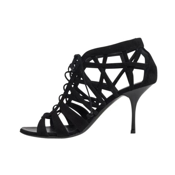 Giusseppe Zanotti Lace Up Gladiator Suede Cage Black Heels 36.5 - Picture 3 of 11
